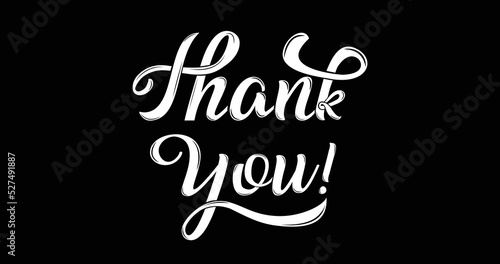Thank you handwritten inscription. Hand-drawn lettering in white color on the black background. Thank You calligraphy. Thank you card. Vector illustration.