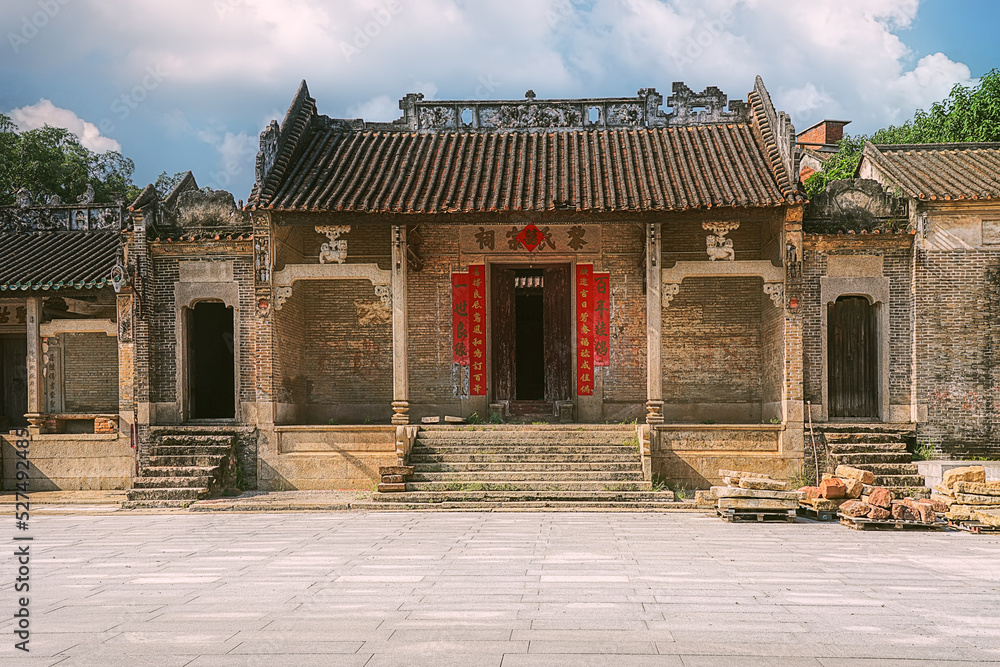 Foshan city, Guangdong, China. Shishan Libian ancient village with a history of 800 years, a collection of Ming and Qing cultures, Lingnan architecture, water town and gardens.    
