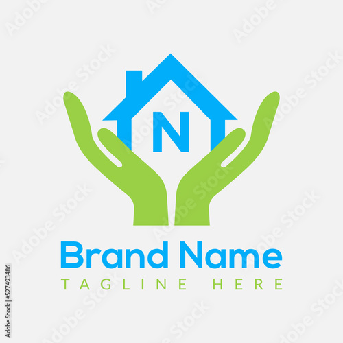 Home Loan Logo On Letter N Template. Home Loan On N Letter, Initial Home Loan Sign Concept Template