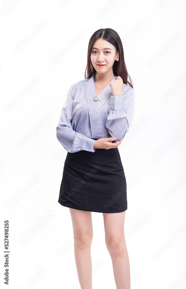 A business woman in a black skirt on a white background A business woman in a black skirt on a white background
