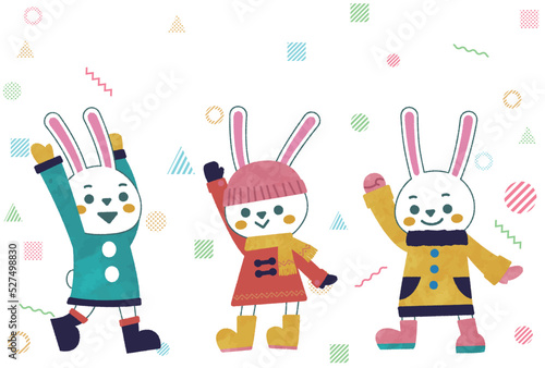 2023年　卯年年賀状　うさぎの子ども達のイラスト