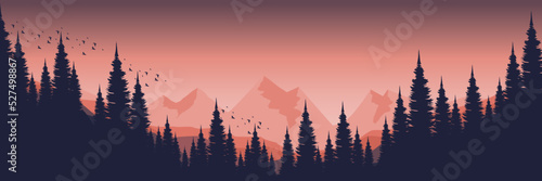 silhouette of forest mountain landscape nature vector illustration good for wallpaper, background, backdrop, banner, web, travel, adventure, illustration, and design template