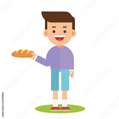 Happy Cute Kid Boy Holding Fresh Bread