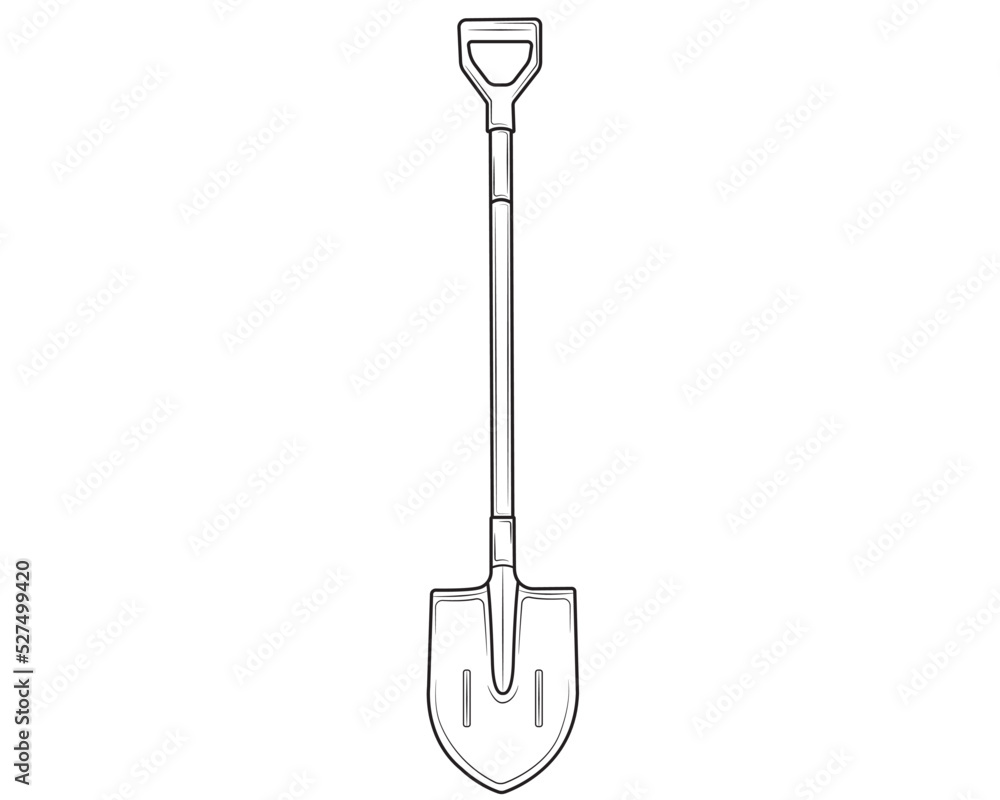 Shovel with handle isolated on white background. Tool for repair and gardening. vector illustration Shovel with handle isolated on white background. Tool for repair and gardening. vector illustration