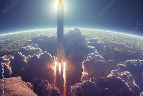 CG illustration of the moment when a rocket is launched from the earth.