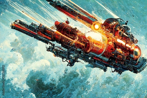 Canvastavla CG illustration of a fictitious space battleship flying in the sky