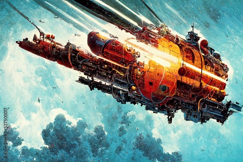 A fictional space battleship flying in the sky. Fototapet