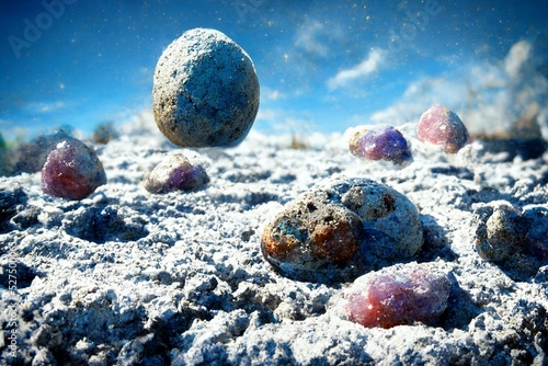 CG illustration of the earth with strange stone-like things rolling around.