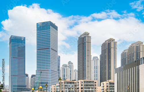 Tianjin buildings under blue sky and white clouds