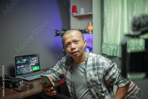 Asian blogger streaming live in the house studio
