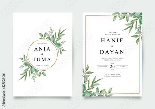Green leaves for elegant wedding invitation template