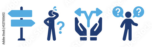 Ambiguity icon set. Containing confusion, direction sign, decision, problem, complexity and doubt icon vector illustration.