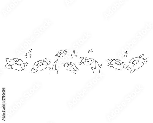 Flower field. Coloring book page for kids. Cartoon style character. Vector illustration isolated on white background.