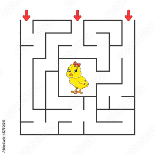 Square maze. Game for kids. Puzzle for children. cartoon character. Labyrinth conundrum. Color vector illustration. Find the right path. The development of logical and spatial thinking.