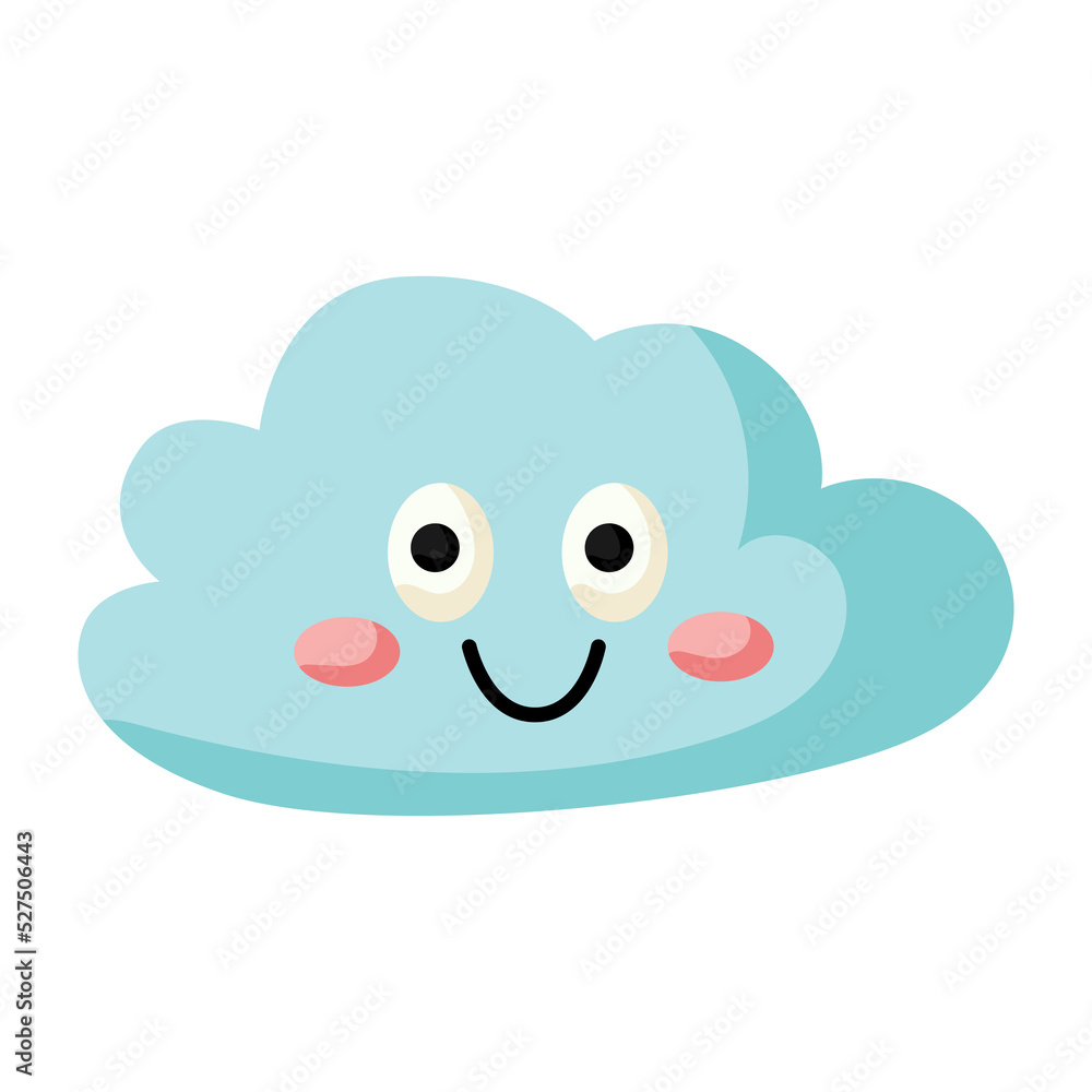 Cute cartoon kawaii white blue cloud