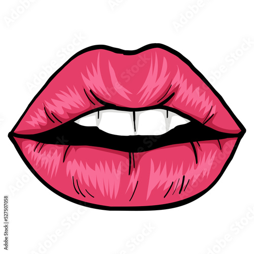 Red Lip Sexy Lips White Teeth Drawing Doodle Vector Illustration Logo Design Template