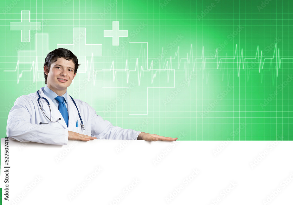 Doctor with banner Doctor with banner