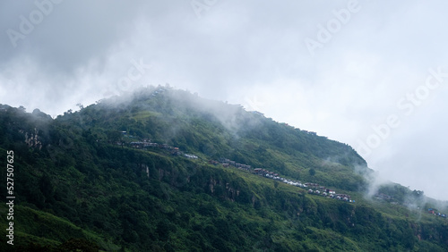 mountains in the fog