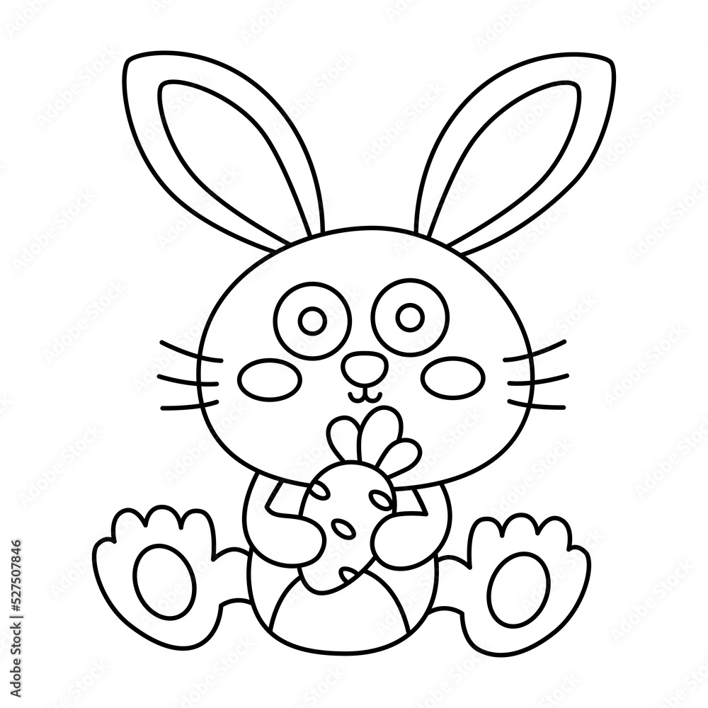 Cute hare is holding carrot doodle icon. Cute hare is holding carrot doodle icon.