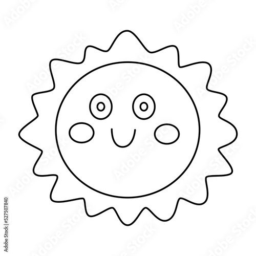 Smiling sun cartoon summer holiday sign happy icon.