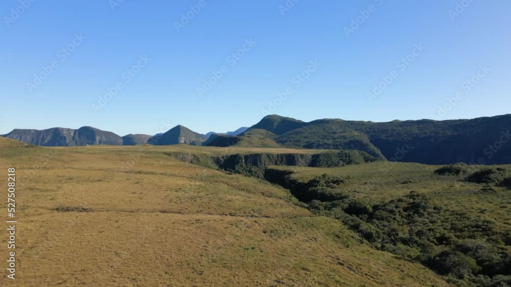 Beautiful landscape of Serra do Corvo Branco on sunny day, Brazil. Aerial forward Beautiful landscape of Serra do Corvo Branco on sunny day, Brazil. Aerial forward