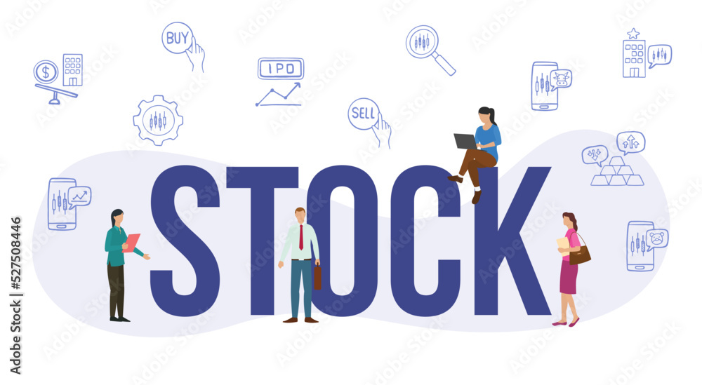 stock market business concept with big word or text and people with modern flat style stock market business concept with big word or text and people with modern flat style