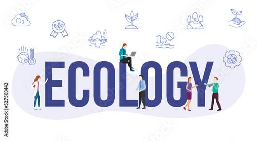 ecology environment concept with big word or text and people with modern flat style