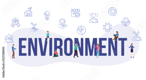 environment concept with big word or text and people with modern flat style