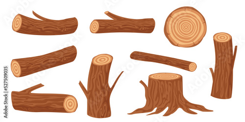 Collection set of cartoon isolated wood timber objects