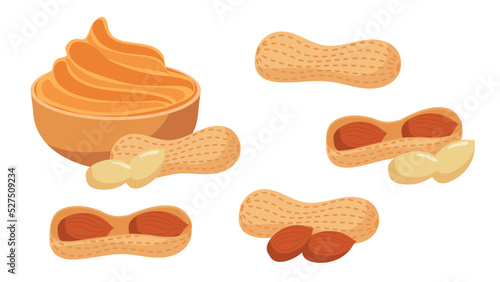 Collection set of cartoon food peanut and peanut butter
