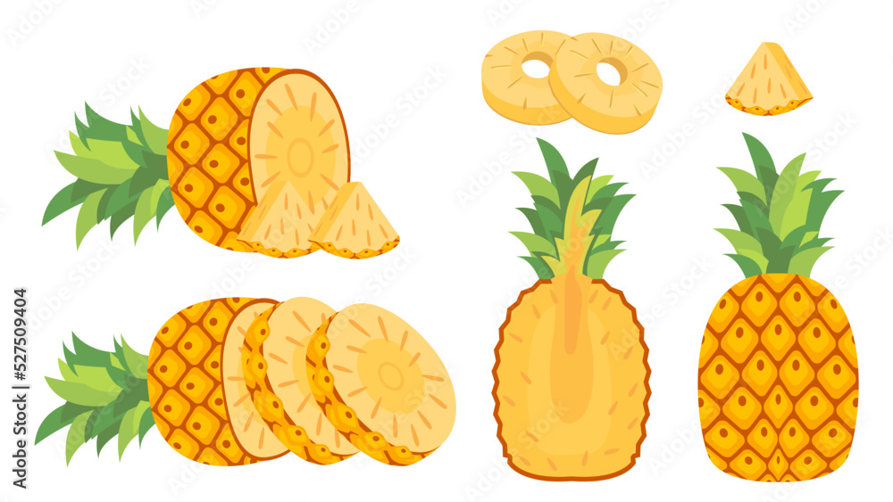 Collection set of cartoon fruit pineapple object Collection set of cartoon fruit pineapple object