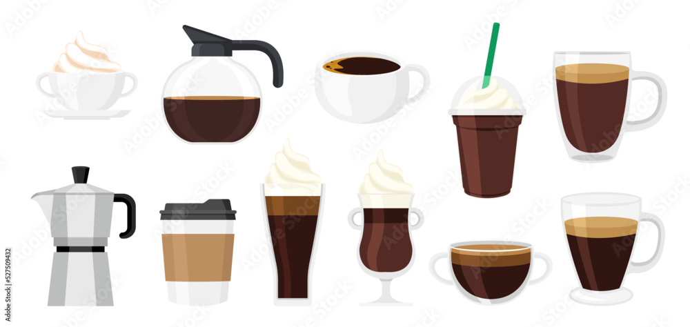 Collection set of coffee and container cup and Moka pot Collection set of coffee and container cup and Moka pot