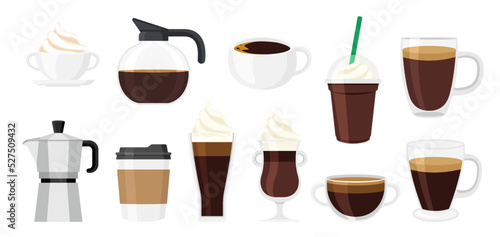 Collection set of coffee and container cup and Moka pot