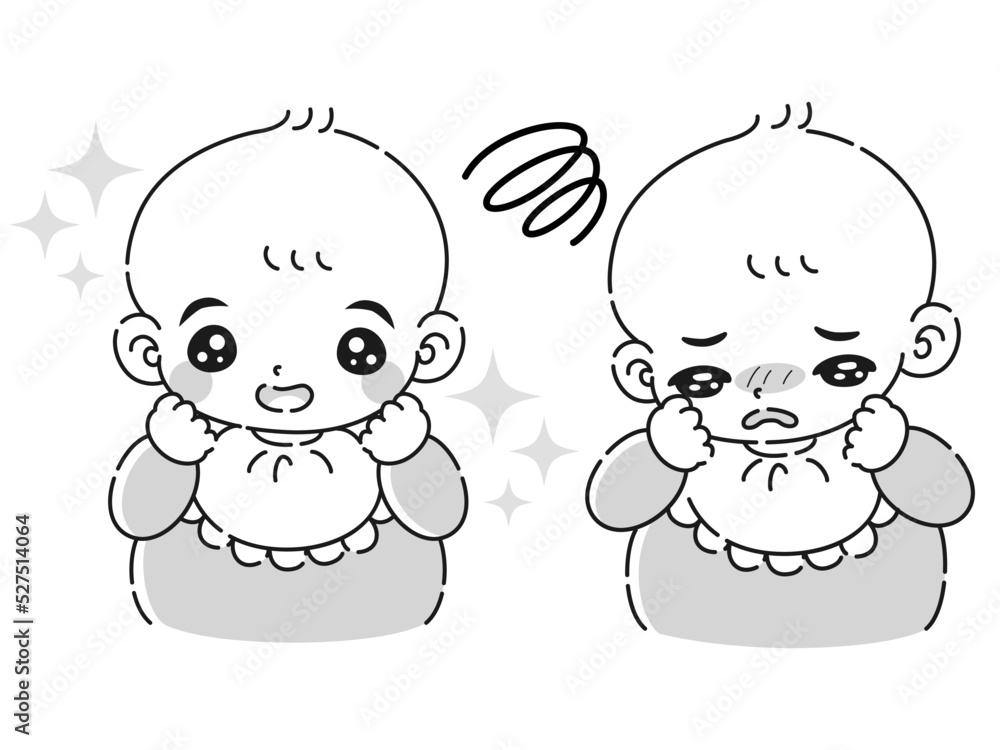 ときめきの表情と困っている表情の赤ちゃん イラストセット ときめきの表情と困っている表情の赤ちゃん イラストセット