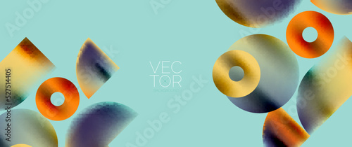 Geometric abstract panorama wallpaper background. Round shapes and circles, metallic color geometric shapes composition