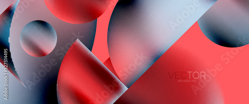 Geometric abstract panorama wallpaper background. Round shapes and circles, metallic color geometric shapes composition