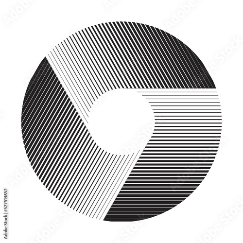 Circle with three segments. Abstract art geomety lines background. Dynamic spiral icon or logo.