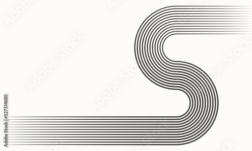 Black and white abstract background with lines as letter S.