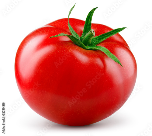 Tomato isolated. Tomato on white background. Perfect retouched tomatoe side view. With clipping path. Full depth of field. photo