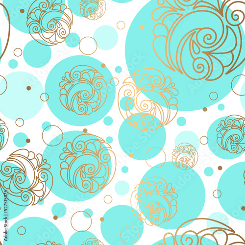 Turquoise and gold seamless pattern. Abstract vector ornament template. Paisley elements. Great for fabric  invitation  background  wallpaper  decoration  packaging or any desired idea.
