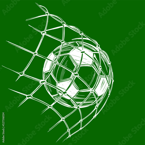 football, soccer ball, goal came in the gate, win, sports game, emblem sign, hand drawn vector illustration sketch