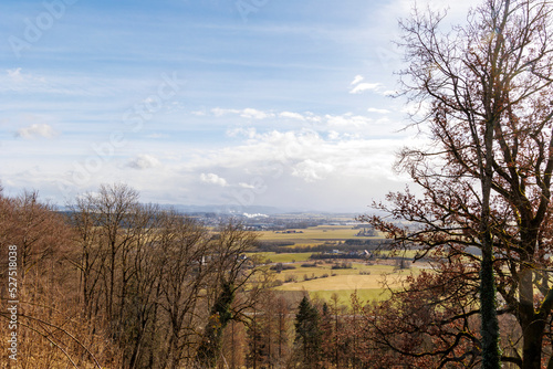 View over the Allgäu near Leutkirch on a sunny day with blue sky
