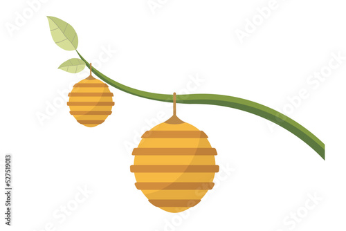 Vector illustration of a beehive. Illustration of a beehive on a tree branch