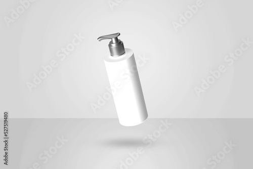 Cosmetic beauty round liquid dispenser white plastic bottle with gray lid 3d render isolated mockup on gray background