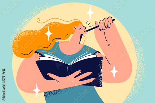 Young woman make notes in notebook