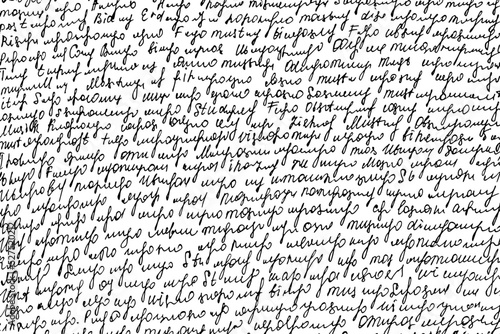 Handwritten unreadable text written in illegible handwriting. Scribbles, prose text, letters, calligraphy, ink handwriting background. Vector illustration. Overlay template.