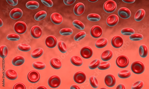 Flowing red blood cells in vein. 3d illustration.