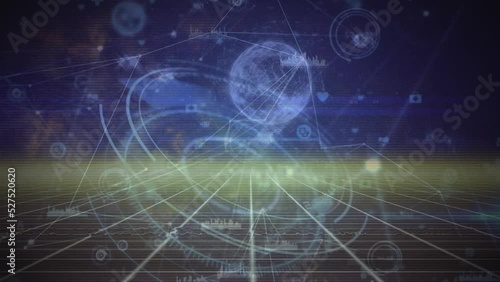 Wallpaper Mural Animation of infographic interface with globe and moving circle over grid pattern in background Torontodigital.ca