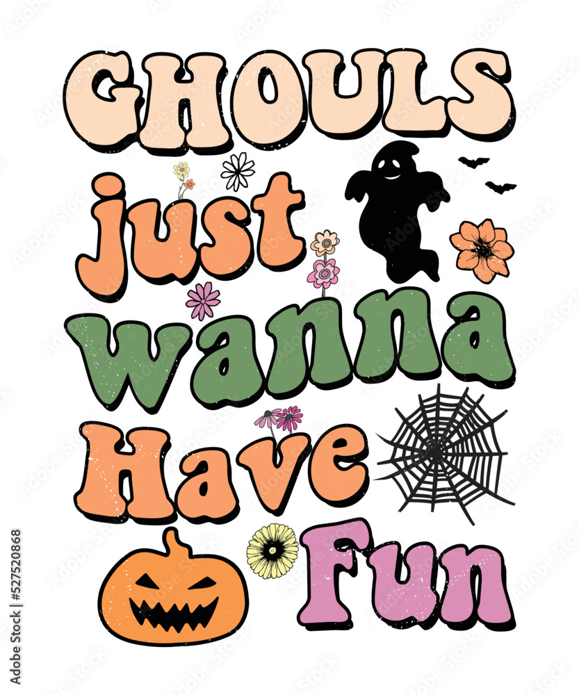 Obraz premium Groovy style Halloween typography t-shirt design, vintage typography t-shirt design, retro Halloween t-shirt design, groovy t-shirt design.
