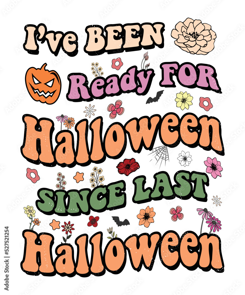 Obraz premium Groovy style Halloween typography t-shirt design, vintage typography t-shirt design, retro Halloween t-shirt design, groovy t-shirt design.